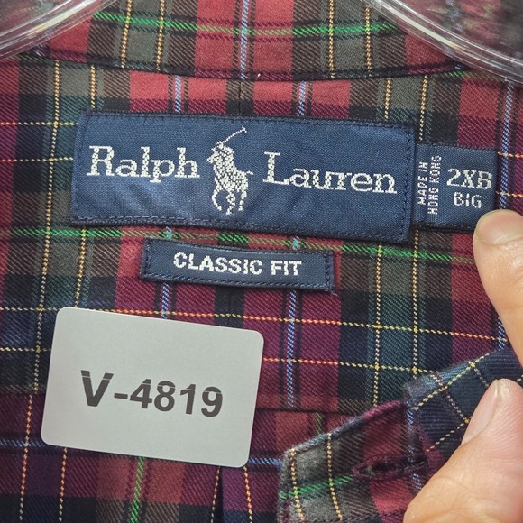 VINTAGE Ralph Lauren Men Button Up Shirt 2XB Red Plaid Classic Fit Long Sleeve - Picture 2 of 8
